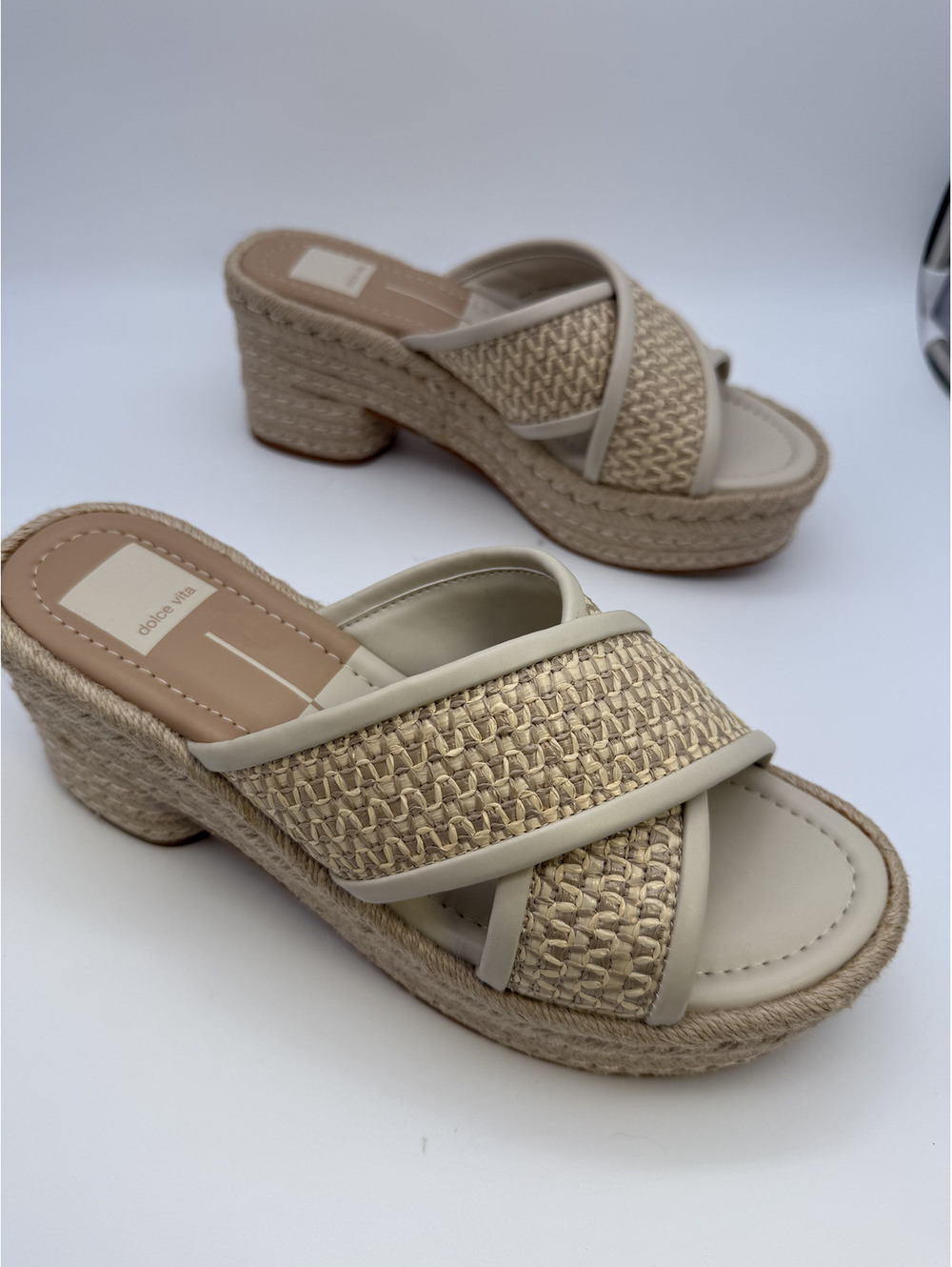 Dolce Vita Eldora Natural/White Raffia Platform Sandals Size
